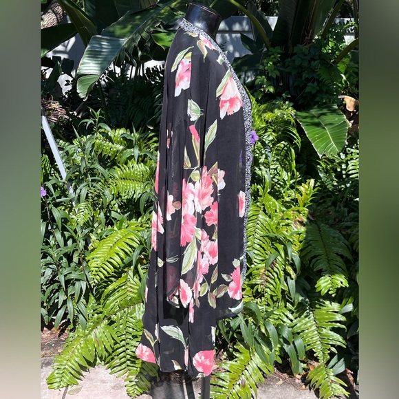 Sheer Black Floral Kimono Kaftan Size XS - Picture 3 of 5